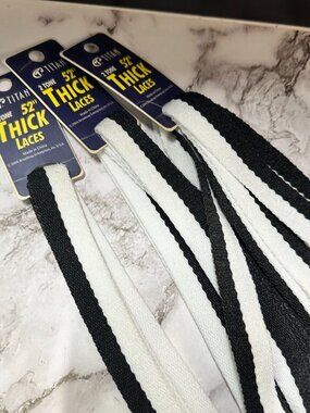 3/$30 Titan Thick Shoe Laces Black White  52" Flat Wide Replacement Lot Of 3
